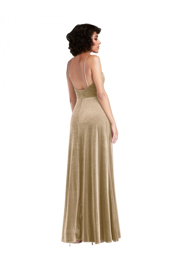 A-Line Square Neck Stretch Velvet Long Champagne Prom Dress Canada