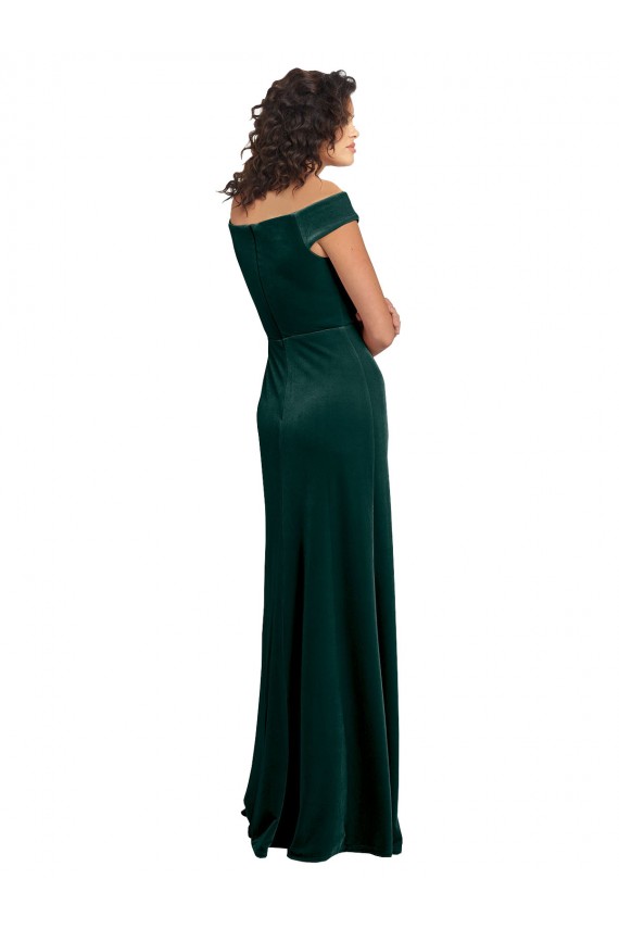 A-Line Square Neck Stretch Velvet Long Dark Green Prom Dress Canada
