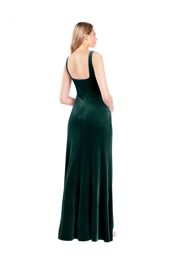 A-Line Square Neck Stretch Velvet Long Dark Green Sleeveless Prom Dress Canada