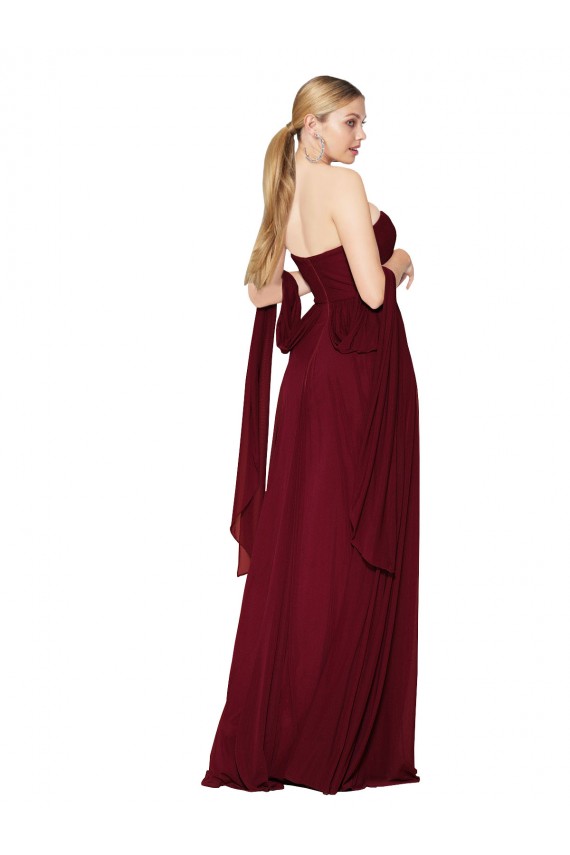 A-Line Strapless Soft Chiffon Long Burgundy Prom Dress Canada