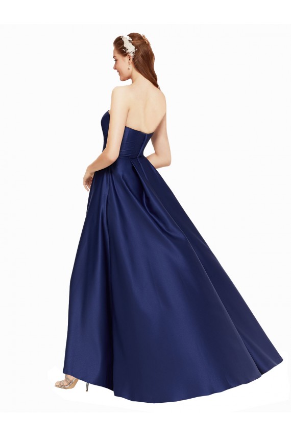 A-Line Strapless Satin Long Dark Navy High Low Prom Dress Canada