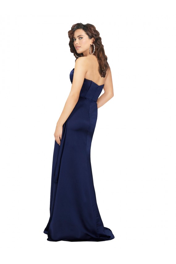 A-Line Sweetheart Silk like Satin Long Sapphire Prom Dress Canada
