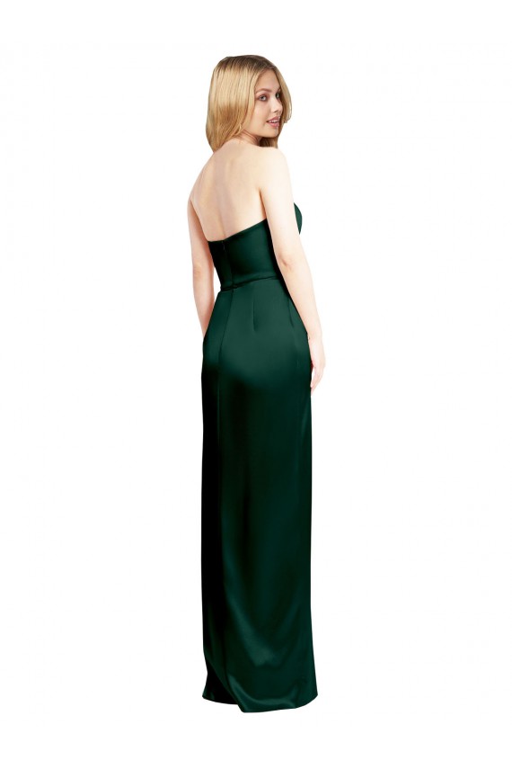 A-Line Strapless Stretch Satin Long Hunter Prom Dress Canada