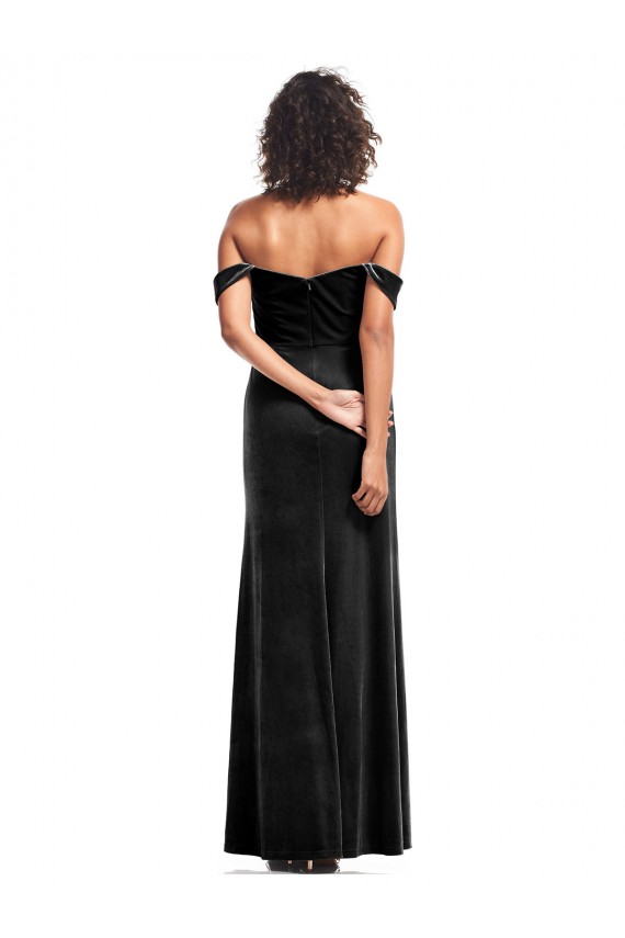 A-Line Strapless Stretch Velvet Long Black Prom Dress Canada