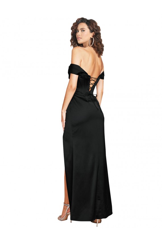 A-Line Sweetheart Silk like Satin Long Black Black Tie Prom Dress Canada