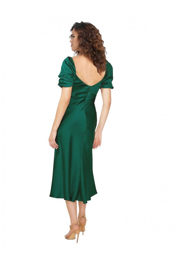 A-Line Sweetheart Silk like Satin Midi Length Hunter Prom Dress Canada