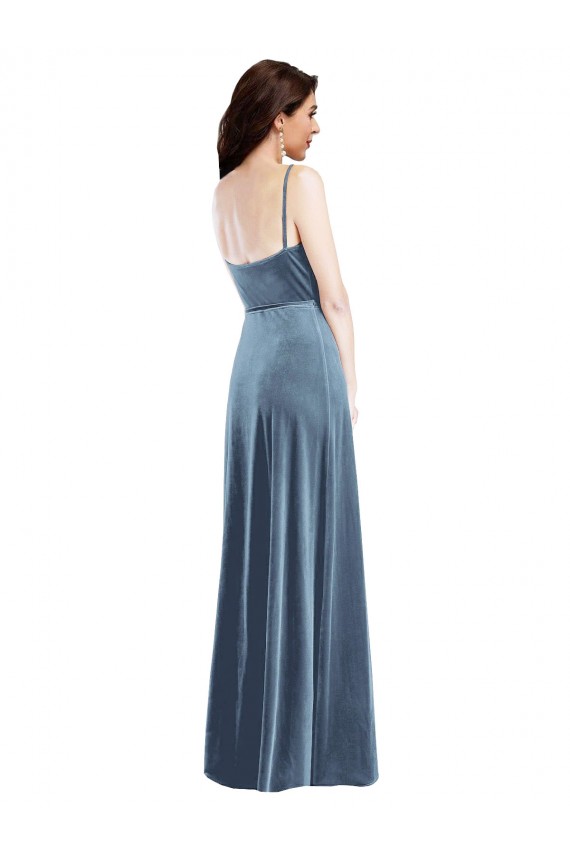 A-Line Sweetheart Stretch Velvet Long Dusty Blue Prom Dress Canada