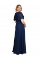 A-Line V-Neck Soft Chiffon Long Dark Navy Plus Size Formal Prom Dress Canada