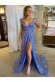A-Line V-Neck Velvet Sequins Court Train Velvet Sequin Prom Dress Canada