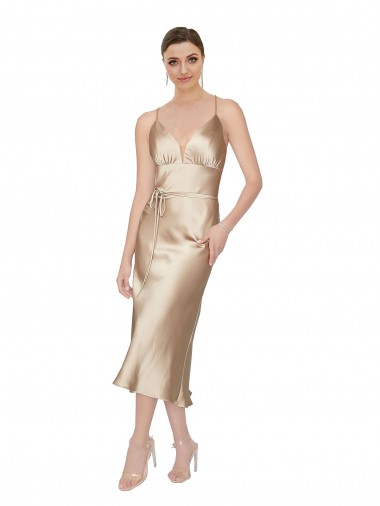 A-Line V-Neck Silk like Satin Midi Length Prom Dress Canada