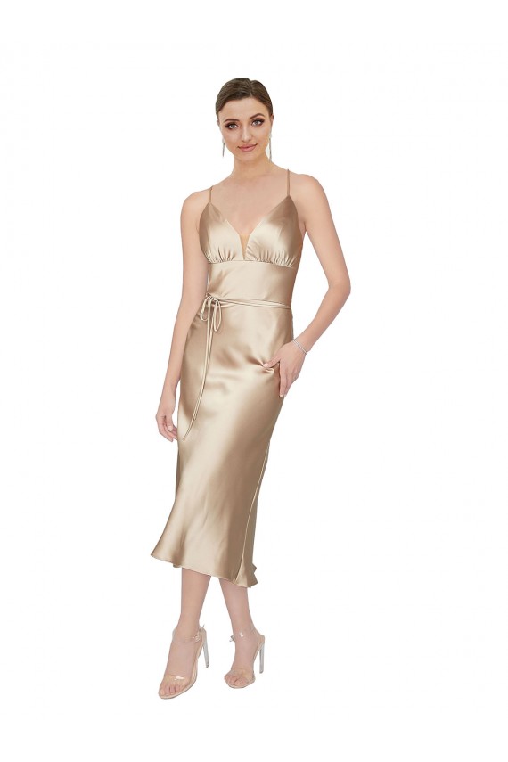 A-Line V-Neck Silk like Satin Midi Length Prom Dress Canada