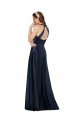 A-Line V-Neck Satin Long Dark Navy Prom Dress Canada