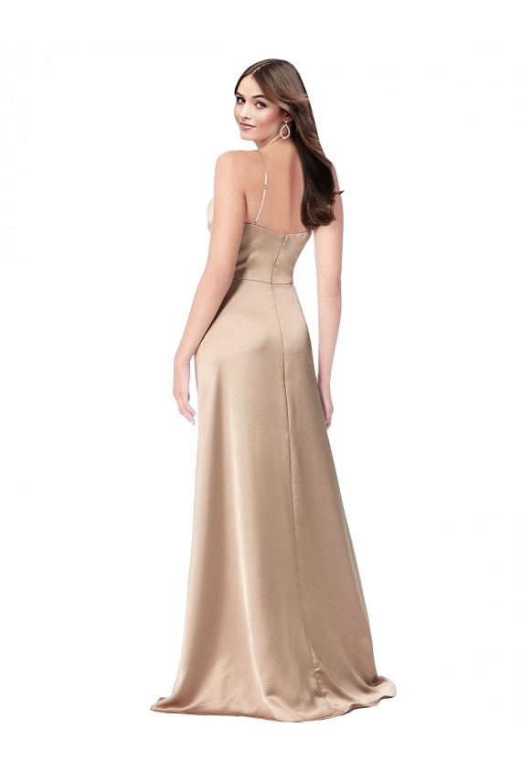 A-Line V-Neck Silk like Satin Long Champagne Pink Prom Dress Canada