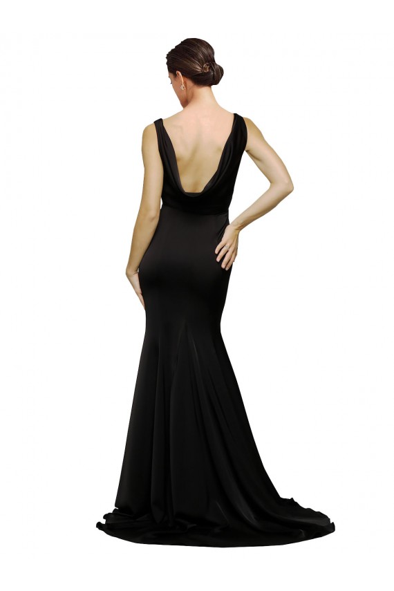 A-Line V-Neck Silk like Satin Sweep Train Black Prom Dress Canada