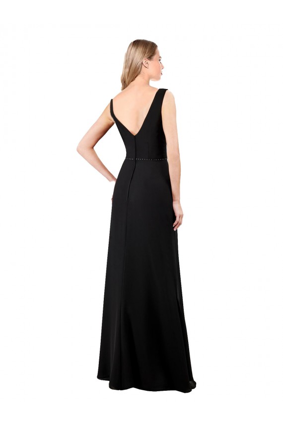 A-Line V-Neck Soft Chiffon Long Black Prom Dress Canada