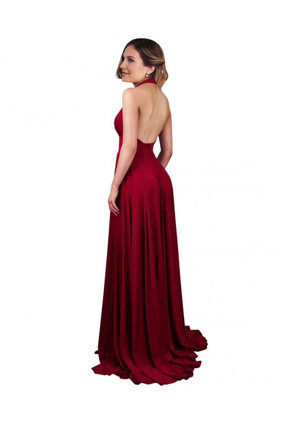 A-Line V-Neck Spandex Long Burgundy Black Tie Prom Dress Canada