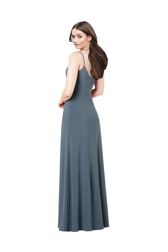 A-Line V-Neck Spandex Long Slate Grey Prom Dress Canada