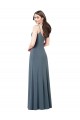 A-Line V-Neck Spandex Long Slate Grey Prom Dress Canada