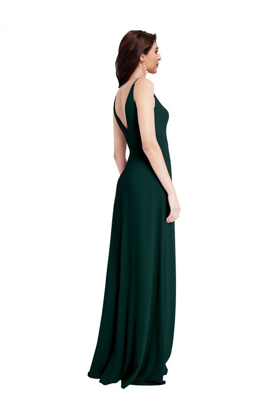 A-Line V-Neck Stretch Crepe Long Midnight Green Prom Dress Canada
