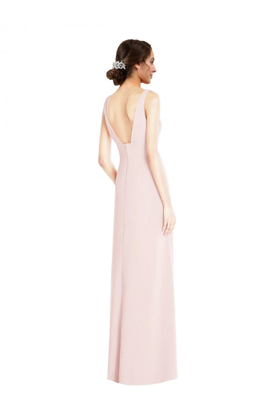 A-Line V-Neck Stretch Crepe Long Pink Black Tie Prom Dress Canada