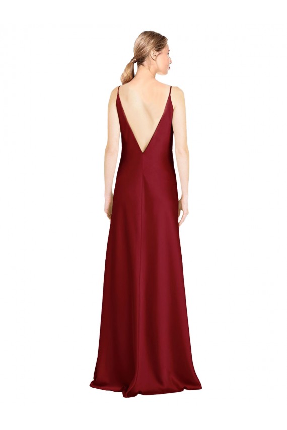 A-Line V-Neck Stretch Satin Long Burgundy Black Tie Prom Dress Canada