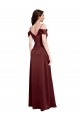 A-Line Off the Shoulder Stretch Satin Long Burgundy Gold Prom Dress Canada