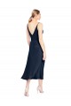 A-Line V-Neck Stretch Satin Midi Length Dark Navy Prom Dress Canada