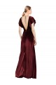 A-Line V-Neck Stretch Velvet Long Burgundy Flutter Sleeves Prom Dress Canada