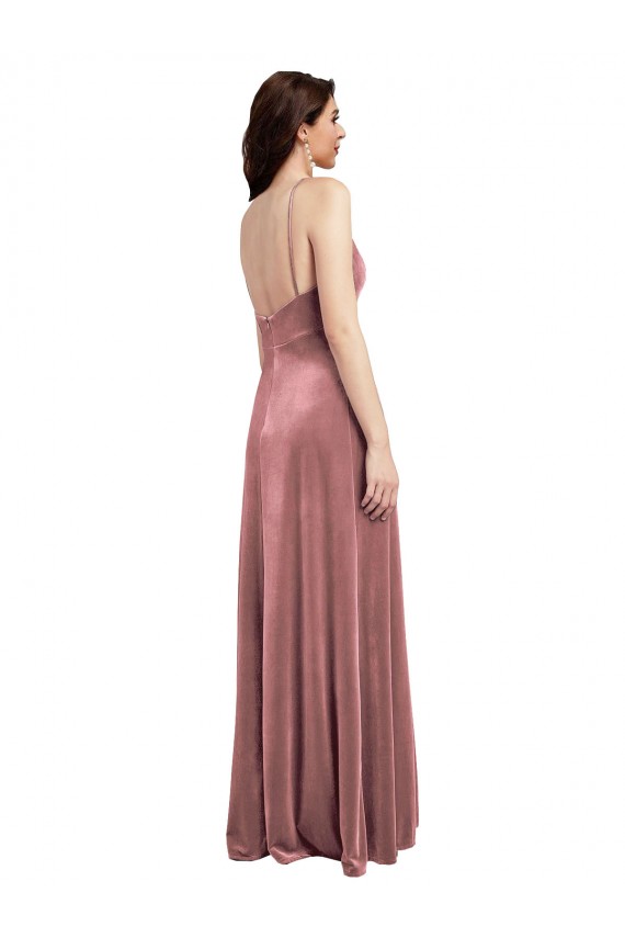 A-Line V-Neck Stretch Velvet Long Cinnamon Rose Prom Dress Canada