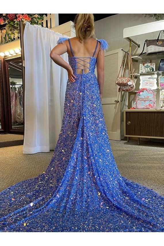 A-Line V-Neck Velvet Sequins Court Train Velvet Sequin Prom Dress Canada