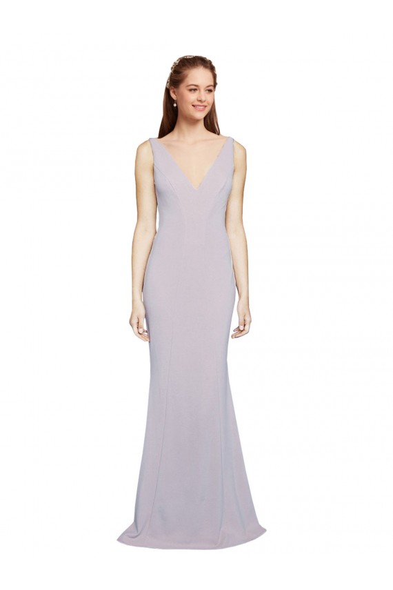 Mermaid V-Neck Stretch Crepe Long Arctic Lilac Prom Dress Canada
