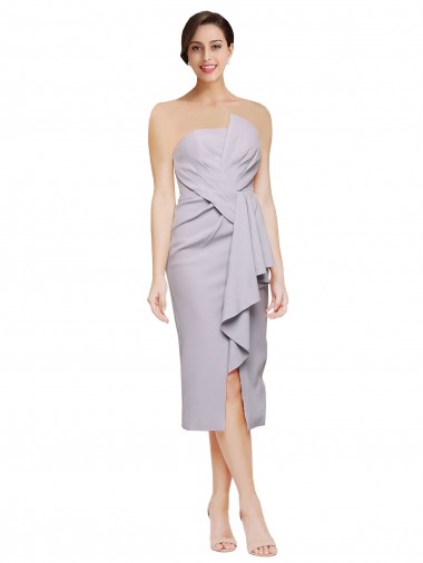 Sheath Strapless Stretch Crepe Cocktail Length Arctic Lilac High Low Prom Dress Canada