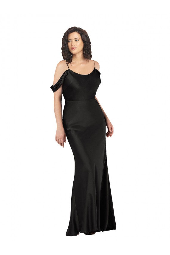 A-Line Off the Shoulder Silk like Satin Long Black Prom Dress Canada