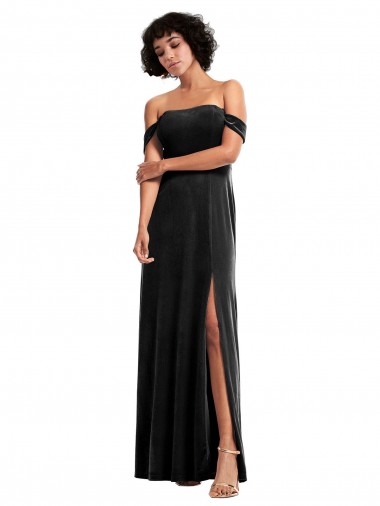 A-Line Strapless Stretch Velvet Long Black Prom Dress Canada