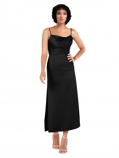 A-Line Cowl Neck Silk like Satin Tea Length Black Prom Dress Canada