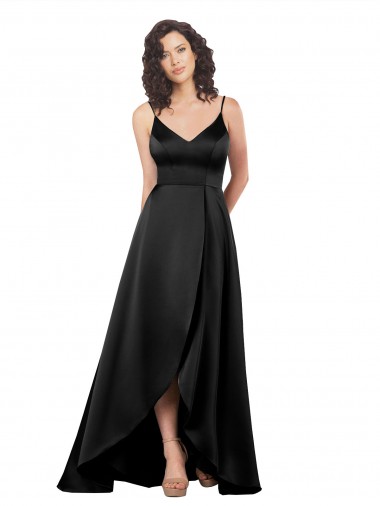 A-Line V-Neck Silk like Satin Long Black High Low Prom Dress Canada
