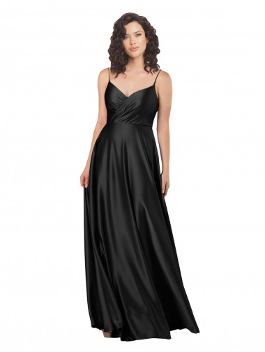 A-Line V-Neck Silk like Satin Long Black Sleeveless Prom Party Dress Canada