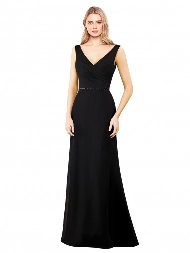 A-Line V-Neck Soft Chiffon Long Black Prom Dress Canada