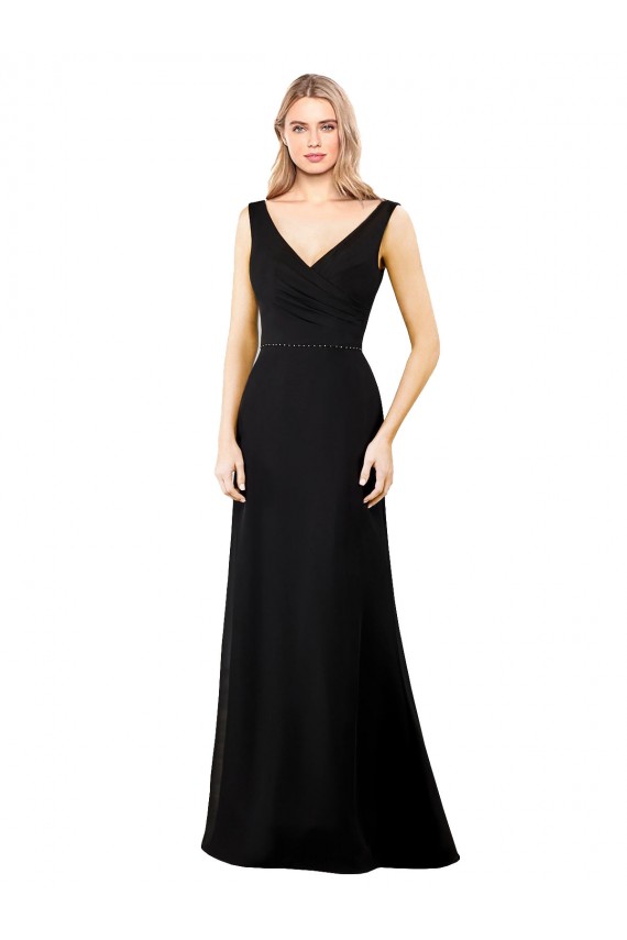 A-Line V-Neck Soft Chiffon Long Black Prom Dress Canada