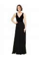 A-Line V-Neck Soft Chiffon & Velvet Long Black Prom Dress Canada