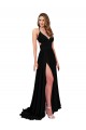A-Line V-Neck Spandex Long Black Black Tie Prom Dress Canada