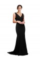 A-Line V-Neck Silk like Satin Sweep Train Black Prom Dress Canada
