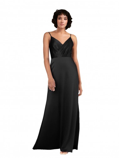 Column V-Neck Silk like Satin Long Black Prom Dress Canada