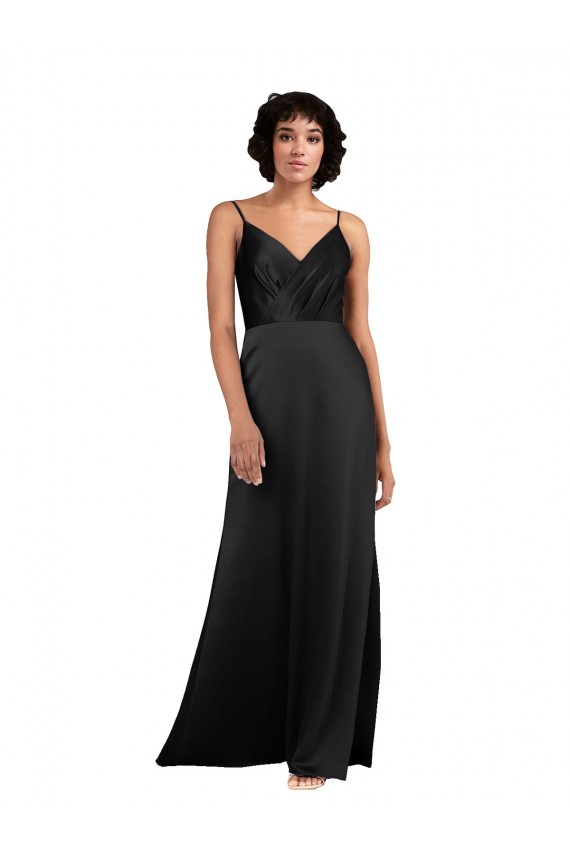 Column V-Neck Silk like Satin Long Black Prom Dress Canada
