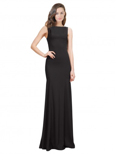 Mermaid Bateau Neck Stretch Crepe Long Black Prom Dress Canada