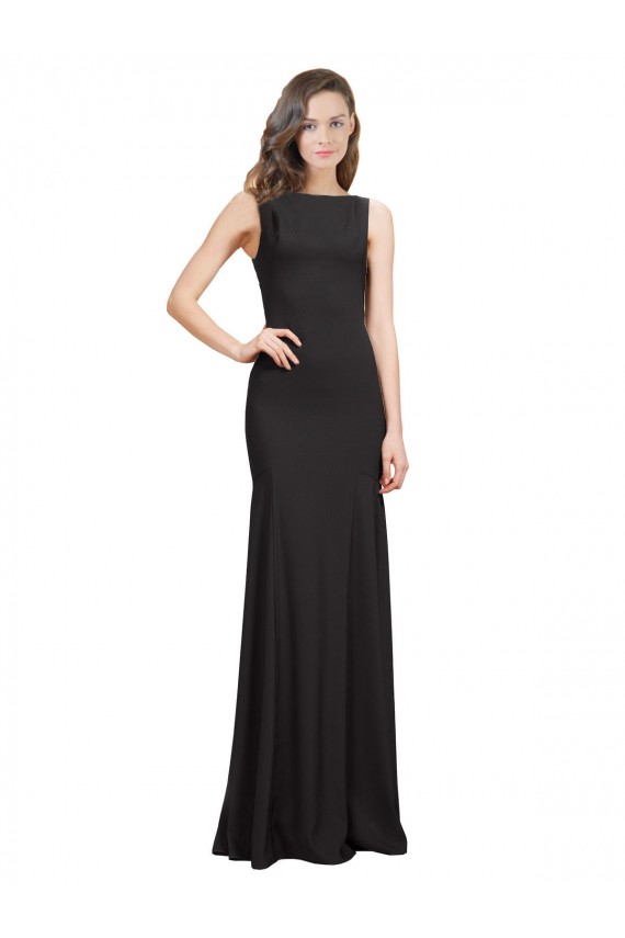Mermaid Bateau Neck Stretch Crepe Long Black Prom Dress Canada