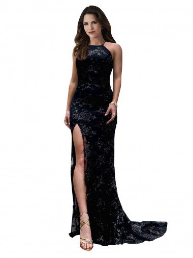 Mermaid High Neck Lace Long Black Black Tie Prom Dress Canada