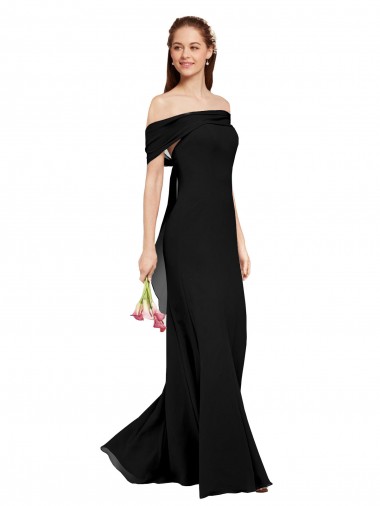 Mermaid Off the Shoulder Soft Chiffon Long Black Prom Dress Canada