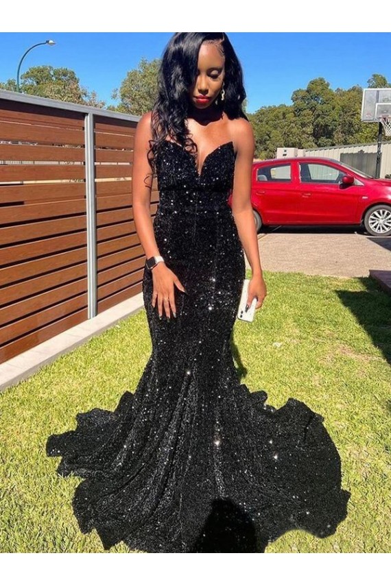 Mermaid Sweetheart Velvet Sequins Long Black Velvet Sequin Prom Dress Canada