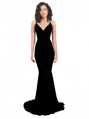 Mermaid V-Neck Spandex Long Black Prom Dress Canada